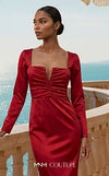 GLAM by MNM Couture R01200 long sleeve square neck midi dress with elegant tailoring. | Couture Shop LA