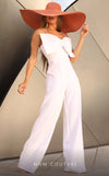 GLAM by MNM Couture R07438 spaghetti strap straight neck jumpsuit with refined bow detail. | Couture Shop LA