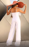 GLAM by MNM Couture R07438 spaghetti strap straight neck jumpsuit with refined bow detail. | Couture Shop LA