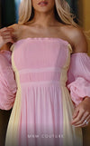 GLAM by MNM Couture R07506 strapless pleated top two-tone maxi dress with versatility. | Couture Shop LA
