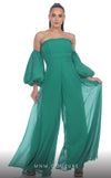 GLAM by MNM Couture R07509 strapless pleated top jumpsuit with versatile removable sleeves. | Couture Shop LA