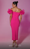 GLAM by MNM Couture R07564 short sleeve sweetheart neck midi dress with ruffled off-shoulder charm. | Couture Shop LA