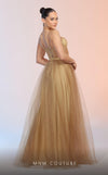 GLAM by MNM Couture R07645 spaghetti strap sweetheart neck tulle gown with high slit. | Couture Shop LA