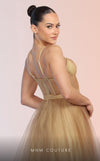 GLAM by MNM Couture R07645 spaghetti strap sweetheart neck tulle gown with high slit. | Couture Shop LA