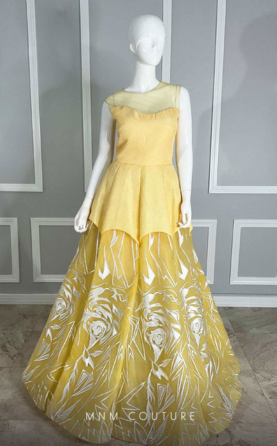 GLAM by MNM Couture R3441 sleeveless round neck flower embroidered long gown. | Couture Shop LA
