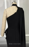 MNM Couture V02033 : Asymmetric Rayon Crepe Gown with Fabric Collar and Cape