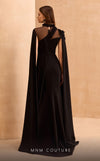 MNM Couture V02037 Rayon Crepe Mermaid gown with High Neck and embellished cape sleeves. | Couture Shop LA