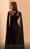 MNM Couture V02037 Rayon Crepe Mermaid gown with High Neck and embellished cape sleeves. | Couture Shop LA