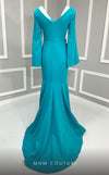 MNM Couture V02044 trumpet gown with cloak sleeves and crystal beads. | Couture Shop LA