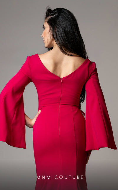 MNM Couture V02044 trumpet gown with cloak sleeves and crystal beads. | Couture Shop LA