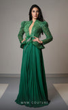MNM Couture V06941 Chiffon A-line gown with leg of mutton sleeves and rhinestones. | Couture Shop LA