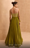 MNM Couture V07014 chiffon gown with illusion neckline and sequins along with a belt with rhinestones. | Couture Shop LA