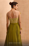 MNM Couture V07014 chiffon gown with illusion neckline and sequins along with a belt with rhinestones. | Couture Shop LA