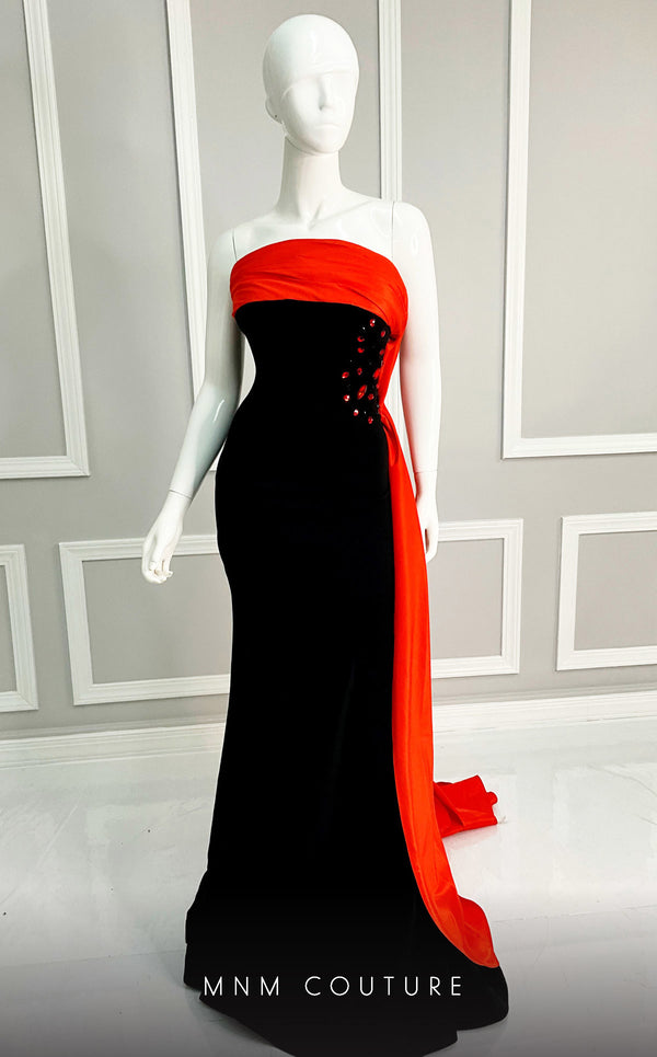 MNM Couture V07378 sleeveless mermaid gown with draped detailing. | Couture Shop LA