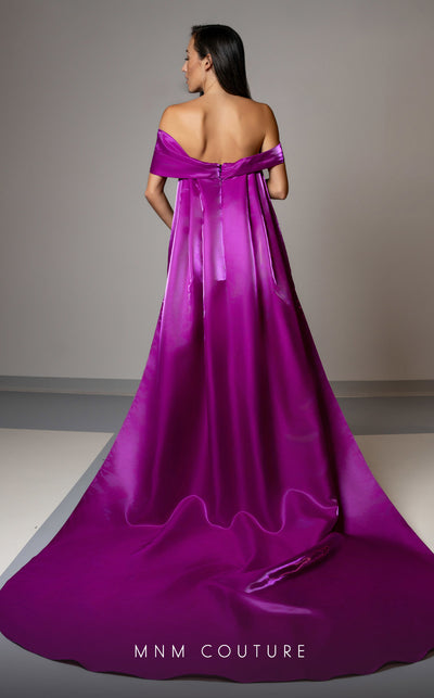 Exclusive MNM Couture V07387 off-shoulder column gown with attachable skirt. | Couture Shop LA