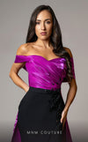 Exclusive MNM Couture V07387 off-shoulder column gown with attachable skirt. | Couture Shop LA