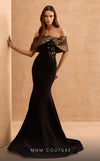 Luxury MNM Couture V07388 cap sleeve mermaid gown with rhinestone detailing.