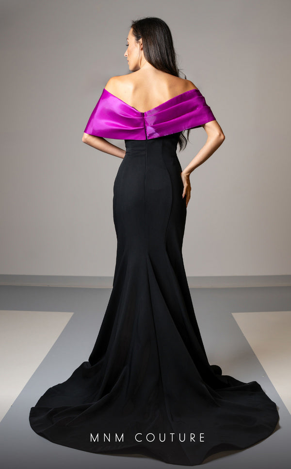 Luxury MNM Couture V07388 cap sleeve mermaid gown with rhinestone detailing. | Couture Shop LA