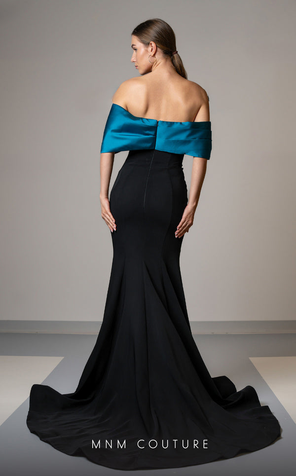 Luxury MNM Couture V07388 cap sleeve mermaid gown with rhinestone detailing. | Couture Shop LA