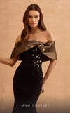 MNM Couture V07388 : Satin Cap Sleeve Embellished Rayon Crepe Mermaid Gown