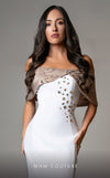 Luxury MNM Couture V07388 cap sleeve mermaid gown with rhinestone detailing. | Couture Shop LA