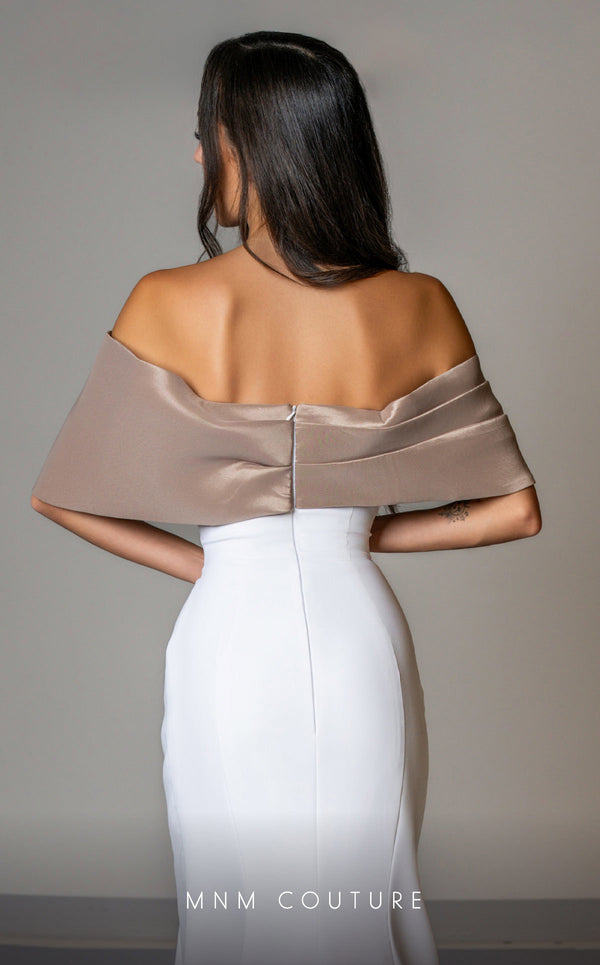 Luxury MNM Couture V07388 cap sleeve mermaid gown with rhinestone detailing. | Couture Shop LA