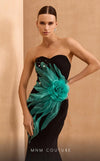 MNM Couture V07399 mermaid gown with rhinestones and organza flower embellishment. | Couture Shop LA