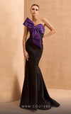 MNM Couture V07400 mermaid gown with spaghetti straps and a dramatic bow. | Couture Shop LA