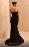 MNM Couture V07400 mermaid gown with spaghetti straps and a dramatic bow. | Couture Shop LA