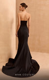 MNM Couture V07400 mermaid gown with spaghetti straps and a dramatic bow. | Couture Shop LA
