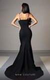 MNM Couture V07400 mermaid gown with spaghetti straps and a dramatic bow. | Couture Shop LA