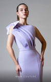 MNM Couture V07402 one-shoulder gown with pleated neckline and bow. | Couture Shop LA