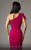 MNM Couture V07402 one-shoulder gown with pleated neckline and bow. | Couture Shop LA