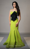 MNM Couture V07421 strapless Rayon Crepe gown with a big floral detail. | Couture Shop LA