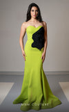 MNM Couture V07421 strapless Rayon Crepe gown with a big floral detail. | Couture Shop LA