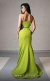 MNM Couture V07421 strapless Rayon Crepe gown with a big floral detail. | Couture Shop LA