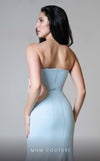 MNM Couture V07421 strapless Rayon Crepe gown with a big floral detail. | Couture Shop LA
