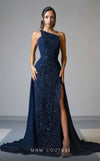 Luxury MNM Couture V07539 asymmetrical embroidered gown with capes.