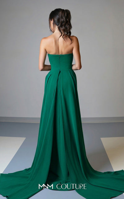 Luxury MNM Couture V07539 asymmetrical embroidered gown with capes. | Couture Shop LA