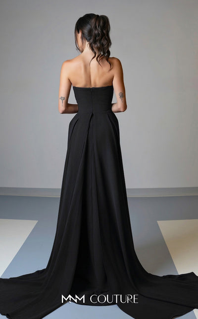 Luxury MNM Couture V07539 asymmetrical embroidered gown with capes. | Couture Shop LA