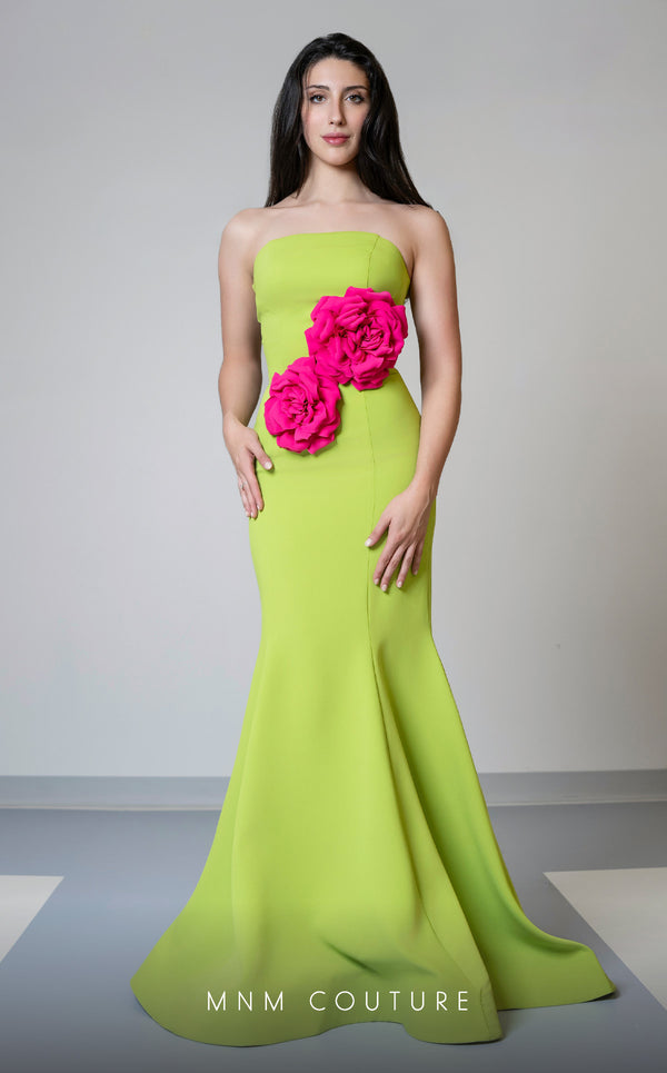 MNM Couture V07548 strapless sweetheart gown with rose accents. | Couture Shop LA