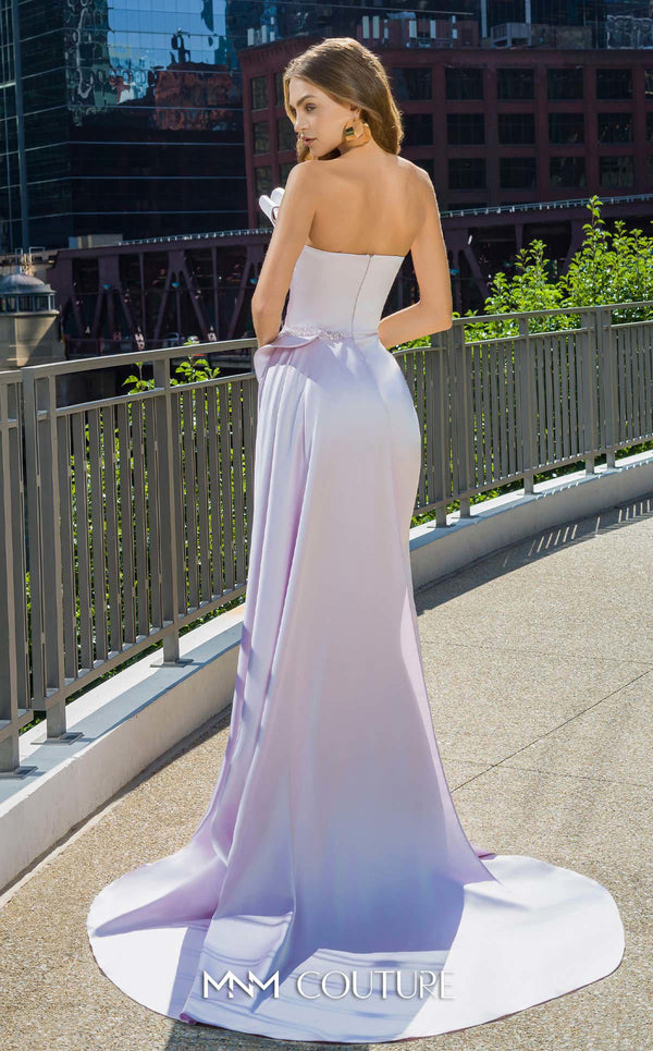 MNM Couture V07578 asymmetric sweetheart silk gown with pearl embellishments. | Couture Shop LA