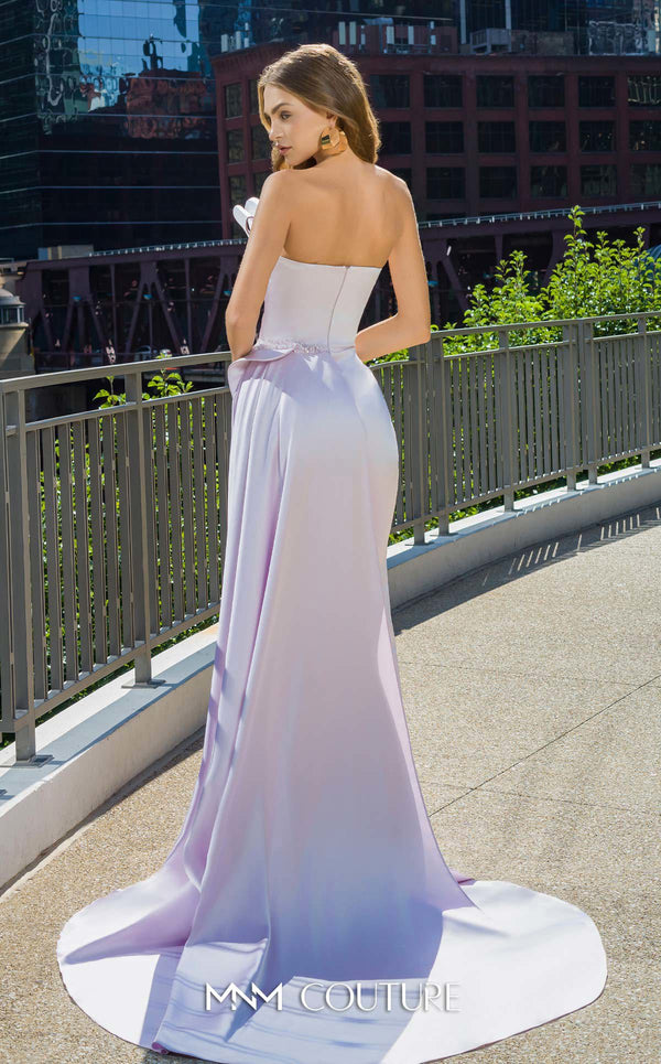 MNM Couture V07578 asymmetric sweetheart silk gown with pearl embellishments. | Couture Shop LA