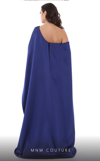 MNM Couture V6265 sequined sheath gown with embroidery, cape, and back zipper. | Couture Shop LA