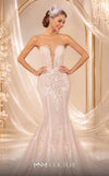 MNM Couture W2100 lace and tulle mermaid gown with halter neckline and deep V-shape design. | Couture Shop LA