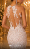 MNM Couture W2100 lace and tulle mermaid gown with halter neckline and deep V-shape design. | Couture Shop LA