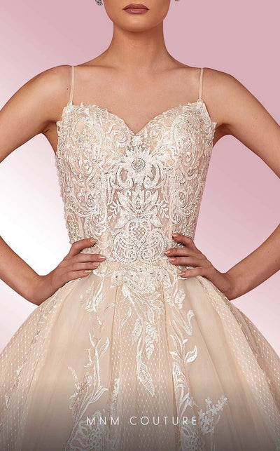 MNM Couture W2103 princess ball gown with tulle, lace appliques, and beaded accents. | Couture Shop LA