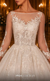 MNM Couture W2104 princess gown with lace applique-trimmed tulle layers and sheer sleeves. | Couture Shop LA