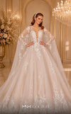 MNM Couture W2108 princess gown with removable tulle cape, lace appliques, and deep V-neckline details. | Couture Shop LA