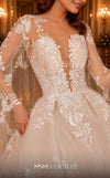MNM Couture W2108 princess gown with removable tulle cape, lace appliques, and deep V-neckline details. | Couture Shop LA